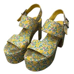 Jeffrey Campbell Moody Platform Sandal YELLOW MULTI FLORAL, Size 8.5 womens